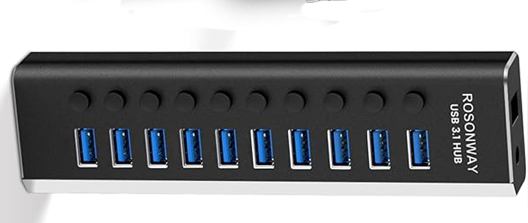 Rosonway Powered 10 Port USB 3.1 Hub (W/ Type A and C cables)